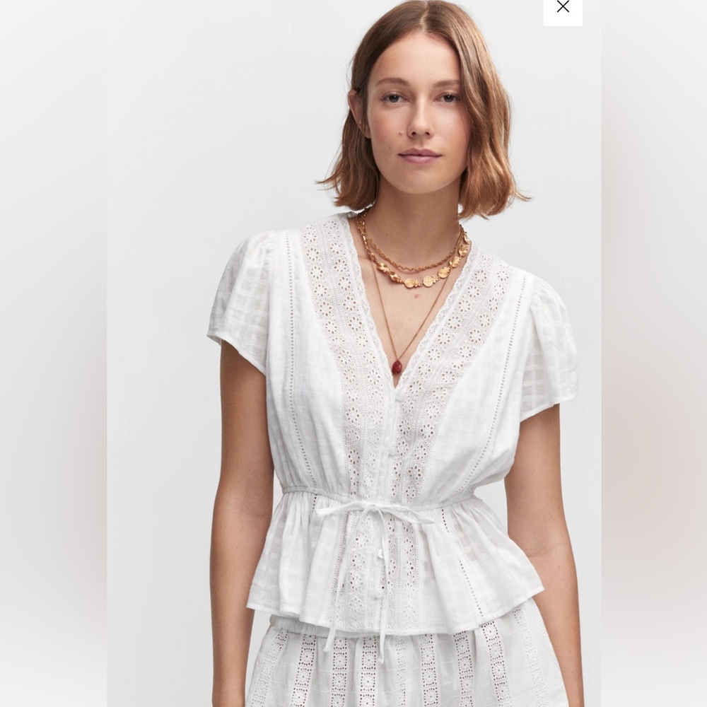 Mango embroidered openwork blouse
